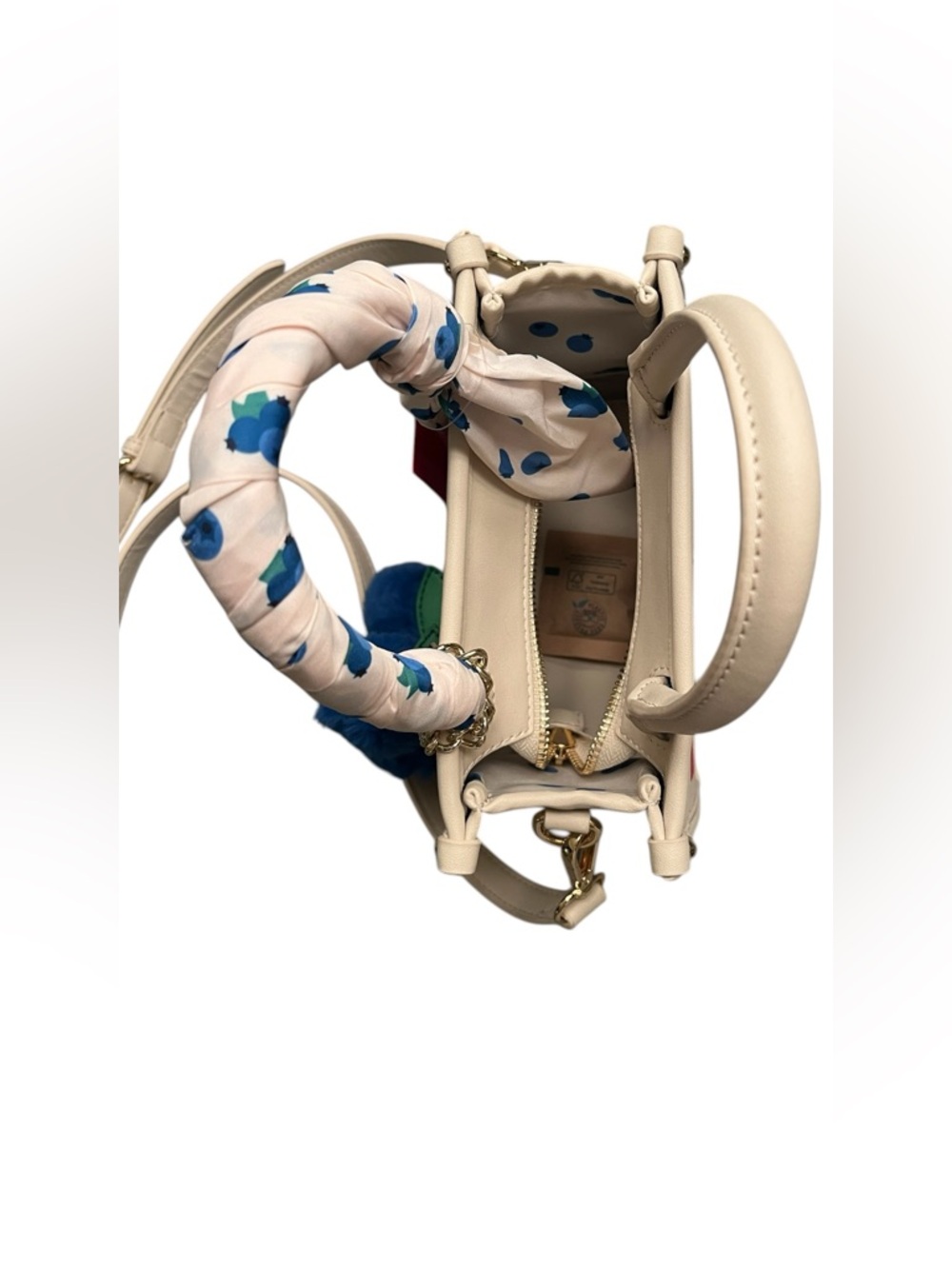 Betsy Johnson xo Lucy satchel crossbody bag w blueberry charm scarf red multi - Picture 5 of 6